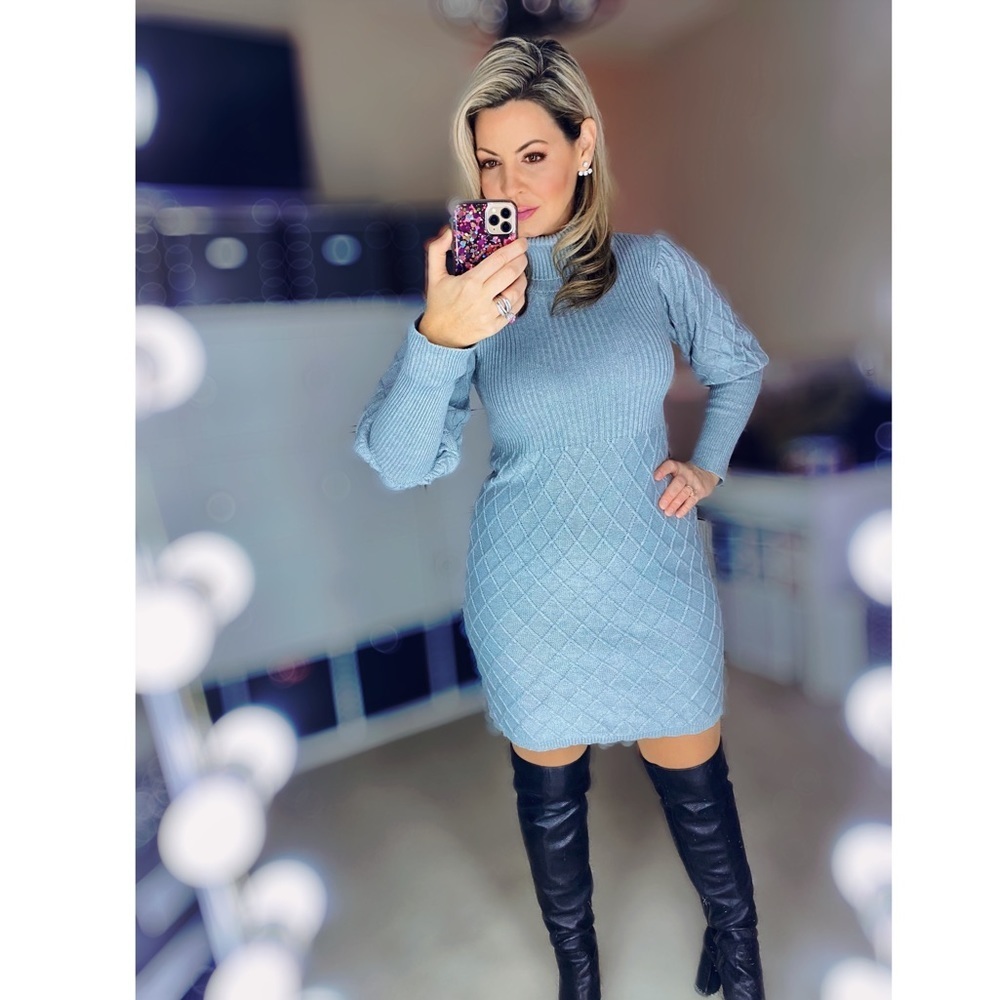 Khaki Vintage Cable Knit Sweater Dress - Picture 6 of 6